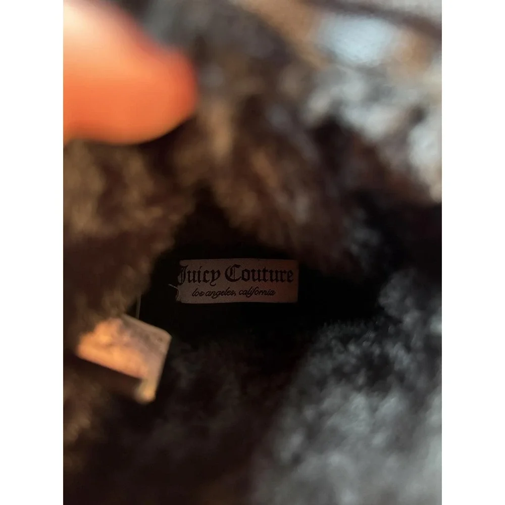 Juicy Couture Winter Boots – White/Black Monogram Print Cozy Faux Fur Lined